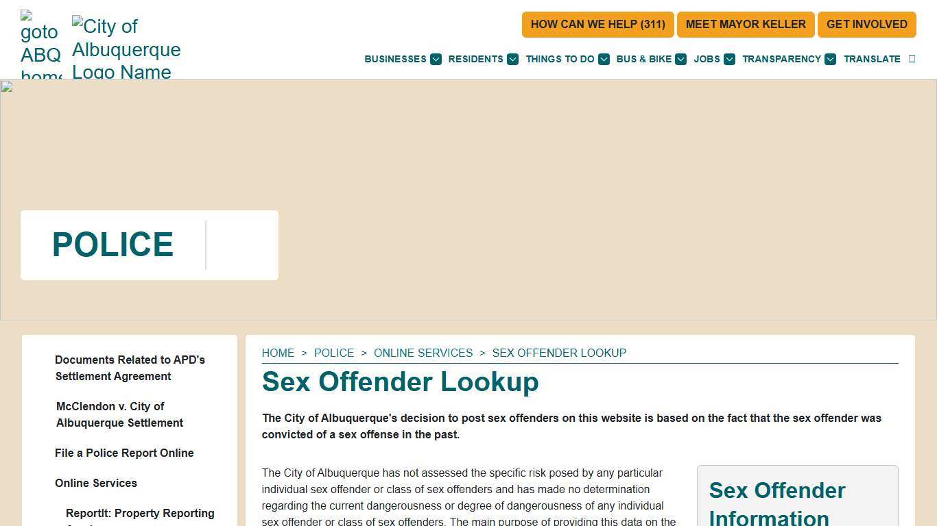 Sex Offender Lookup — City of Albuquerque